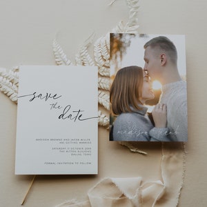 ARCHER Minimalist Save the Date Template, Editable Save the Date, Modern Wedding Stationery, Save the Date with Photo, Wedding Save the Date