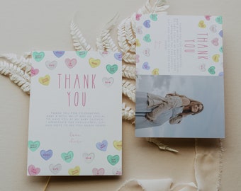 Sweetheart Thank You Card Template, Baby Shower Thank You, Valentine's Day Baby Shower, Thank You with Photo, February 1st Birthday