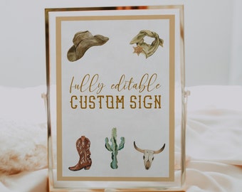 Plantilla de letrero personalizado de vaquero WESTLEY, decoración de cumpleaños del oeste, letrero de fiesta editable, cumpleaños de niño, tarjetas y regalos, cómo el Oeste era uno solo