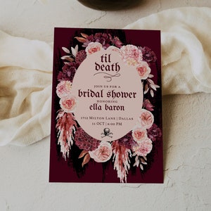 Halloween Bridal Shower Invitation Template, 'Til Death' Bridal Shower, Gothic Bridal Shower, Spooky Bridal Shower Invite, Floral Invitation