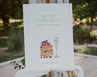 Brunch Welcome Sign Template, Bridal Brunch Welcome Sign, Breakfast Bridal Shower, Bridal Shower Poster, Brunch and Bubbly Easel Sign, B1