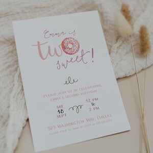 Donut 2nd Birthday Invitation Template, Two Sweet Birthday, Second Birthday Invite, Donut Birthday, Donut Invite, Girl Birthday Invitation