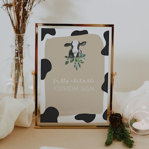 LEVI Cow Print Custom Sign Template, Holy Cow I'm One, Farm Birthday Decor, Editable Sign, Boy Birthday, Party Favor Sign, Cards and Gifts