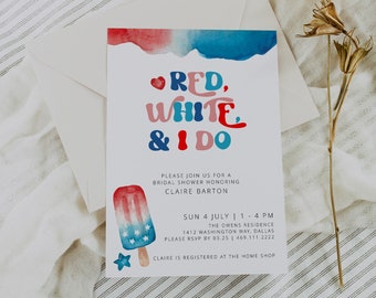 July 4th Bridal Shower Invitation Template, Red White and I Do, Summer Bridal Shower, Let Freedom Ring, Bridal Shower BBQ, Patriotic Shower