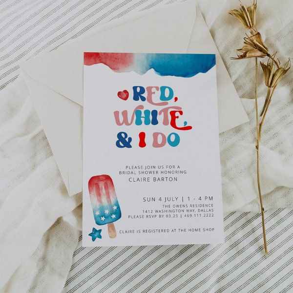 July 4th Bridal Shower Invitation Template, Red White and I Do, Summer Bridal Shower, Let Freedom Ring, Bridal Shower BBQ, Patriotic Shower