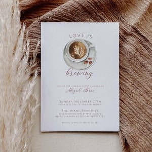 Coffee Bridal Shower Invitation Template, Bridal Brunch Invite, Love is Brewing, Bridal Breakfast Invitation, Coffee with the Bride, B3