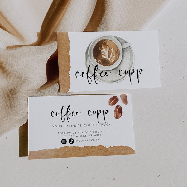 Coffee Shop Business Card Template, Coffee Business Card Design, Editable Business Card, Coffee Truck Business, Small Business Branding