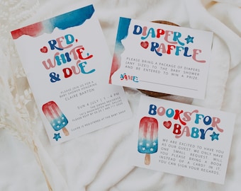 4th of July Baby Shower Invitation Suite Template, Red White and Due Baby Shower, Summer Baby Shower Invite, Fourth of July Baby Shower