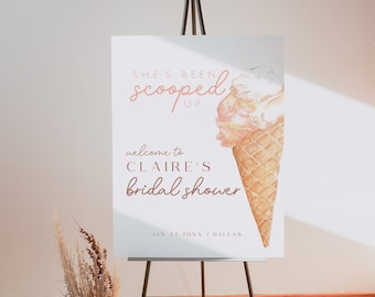 Ice Cream Welcome Sign Template, Bridal Shower Welcome Sign, Ice Cream Party Decor, Bridal Shower Poster, Birthday Easel Sign, Scooped Up