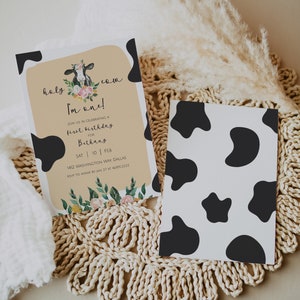 DIXIE Holy Cow, I&#39;m One Birthday Invitation Template, First Birthday Invitation, Cow Party Printable Invite, Girl 1st Birthday Invitation