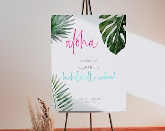 ALANI Tropical Welcome Sign Template, Bridal Shower Welcome Sign, Miami Bachelorette, Tropical Easel Sign, Pool Birthday Party Decor