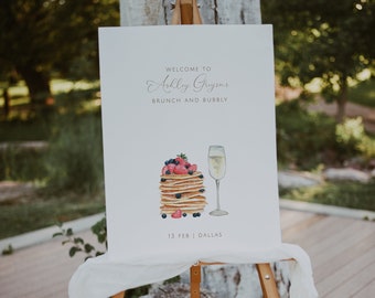 Brunch Welcome Sign Template, Bridal Brunch Welcome Sign, Breakfast Bridal Shower, Bridal Shower Poster, Brunch and Bubbly Easel Sign, B1