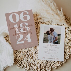 ARABELLA Retro Happily Ever After Party Template, Reception Invitation with Photo, Dusty Pink Wedding Stationery, Terracotta Elopement