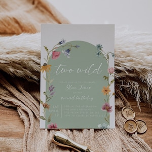 FLORA Wildflower Second Birthday Invitation Template, 2nd Birthday Invitation, Floral Second Birthday Invite, Girl Birthday, Two Wild Invite