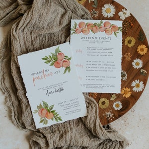 Peaches Bachelorette Invitation & Itinerary Template, Georgia Bachelorette Party Invitation, Bachelorette Schedule, Savannah Hen&#39;s Party