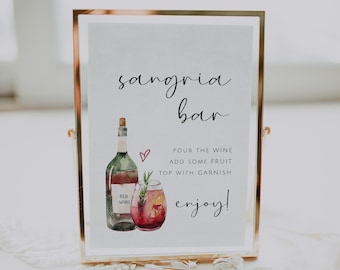 Sangria Bar Sign Template, Bridal Shower Decor, Editable Sign, Wine Tasting Shower, Winery Bridal Shower, Charcuterie with the Bride, C4