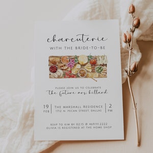 Charcuterie Bridal Shower Invitation Template, Charcuterie with the Bride to Be Printable Invite, Wine and Cheese Party Invitation, C4