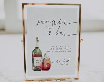 ARCHER Sangria Bar Sign Template, Bridal Shower Decor, Editable Sign, Wine Tasting Bridal Shower, Winery Bridal Shower, Minimalist Shower