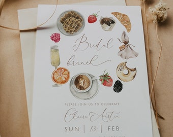 Bridal Brunch Invitation Template, Editable Bridal Shower Invite, Breakfast with the Bride Instant Download, Coffee Bridal Shower Invitation