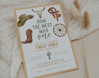WESTLEY Cowboy 1st Birthday Invitation Template, Western 1st Birthday Invite, Editable Boy Birthday Invitation, How the West Was One