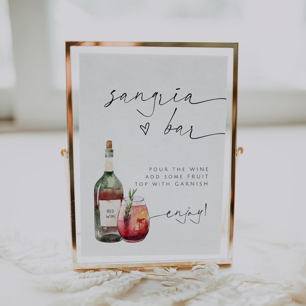 ARCHER Sangria Bar Sign Template, Bridal Shower Decor, Editable Sign, Wine Tasting Bridal Shower, Winery Bridal Shower, Minimalist Shower