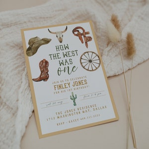 WESTLEY Cowboy 1st Birthday Invitation Template, Western 1st Birthday Invite, Editable Boy Birthday Invitation, How the West Was One