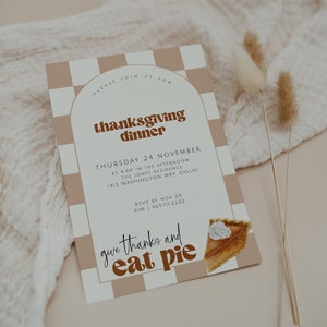 Checkered Thanksgiving Dinner Invitation Template, Friendsgiving Invite, Printable Invitation, Digital Invitation, Pumpkin Pie Invitation