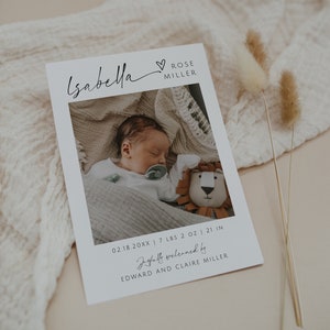 ARCHER Minimalist Birth Announcement Template, Baby Announcement with Photo, Newborn Photo Card, Newborn Announcement Card, Welcome Baby