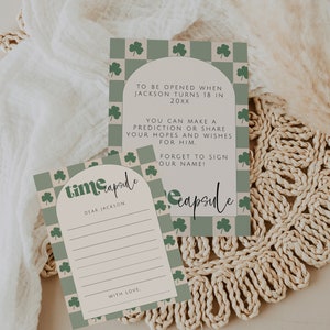 Lucky One Time Capsule-sjabloon, St. Patrick's Day-babyshower, klaver 1e verjaardag, eerste verjaardag Time Capsule, babyshowerspel maart