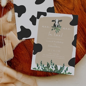LEVI Cow Second Birthday Invitation Template, Moo Moo I&#39;m Two, 2nd Birthday Invite, Editable Boy Birthday Invitation, Farm Birthday, Digital