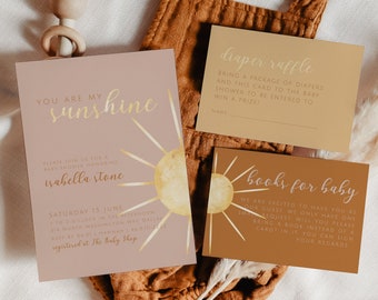 Plantilla de suite de invitación de baby shower Sunshine, Eres mi baby shower Sunshine, invitación imprimible a baby shower para niñas, baby shower de verano