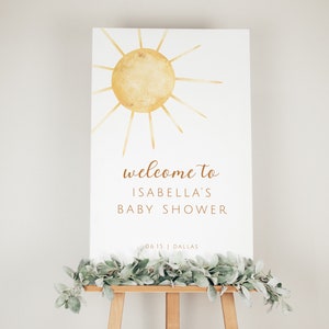 Sunshine Welcome Sign Template, Sunshine Baby Shower Welcome Sign, Summer Baby Shower Poster, Birthday Easel Sign, Girl Birthday Party Sign