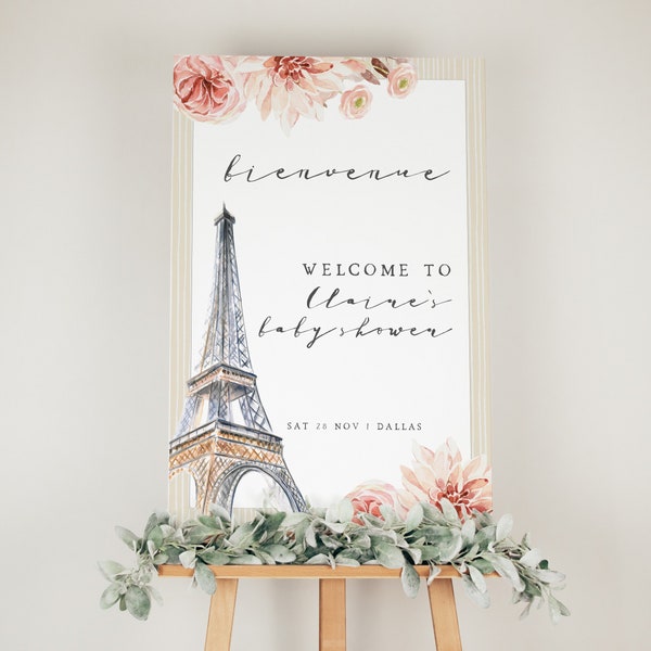 ELOISE Paris Welcome Sign Template, Paris Baby Shower Decor, Bonjour Bebe Poster, Parisian Bridal Shower, Eiffel Tower Sign, Paris Party