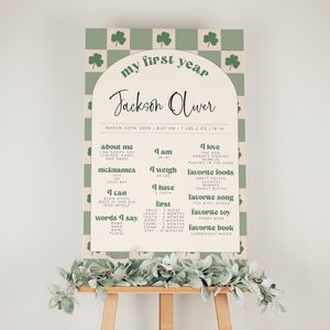 Modello di traguardo del primo anno Lucky One, primo compleanno di San Patrizio, poster di traguardo del primo compleanno Clover, preferiti del primo anno