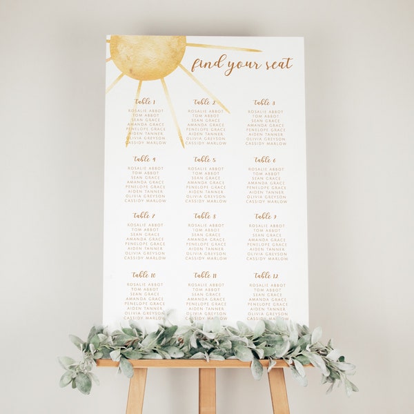 Sunshine Seating Chart Sign Template, Summer Baby Shower, Table Number Sign, Baby Shower Decor, Bridal Shower Chart, Sun Baby Shower