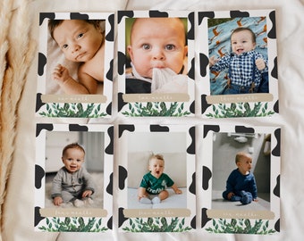 LEVI Cow First Year Photo Banner Template, Holy Cow I'm One, Birthday, 12 Months Photo Banner, Baby's 1st Birthday Banner, Farm Birthday DIY