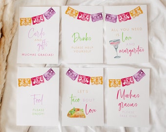 Printable Fiesta Signs, Final Fiesta Bachelorette, First Fiesta Birthday Decor, Taco Bar Bridal Shower, Let's Taco 'Bout Love, Margaritas