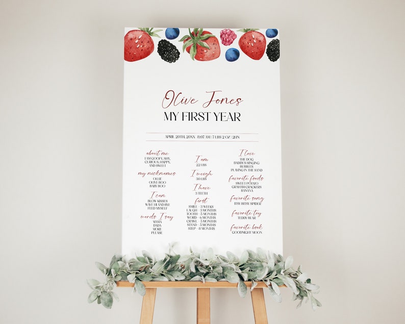 Berry First Birthday Bundle, 1st Birthday Printable Download, Berry Party Bundle, First Birthday Decor, Summer Girl Birthday, Sunflower Bday image 3