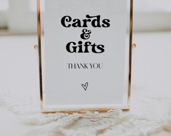 DONNA Retro Gift Table Sign Template, Wedding Sign Decor, Wedding Gifts Sign, 70s Wedding, Printable Sign, Modern Wedding, Cards and Gifts