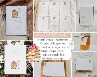 Brunch and Bubbly Bridal Shower Bundle, Brunch and Bubbly Invitation, Editable Bridal Shower Games, Bridal Brunch Welcome Sign, B1