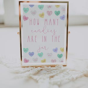 Modèle de signe devine combien de bonbons ma chérie, baby shower pour la Saint-Valentin, baby shower de février, jeu imprimable baby shower, bonbon coeur