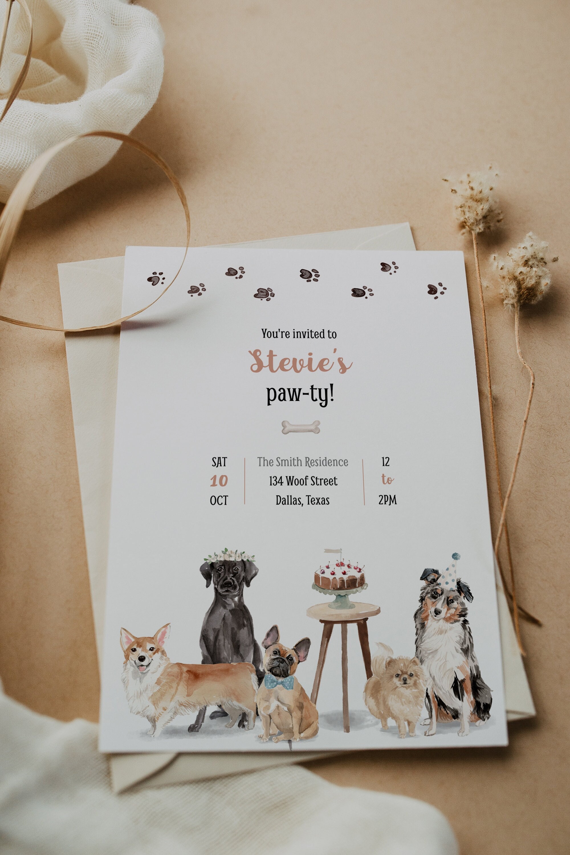 Puppy Birthday Party Invitation Template, Dog Pawty Printable Invite ...