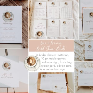 Love is Brewing Bridal Shower Bundle, Coffee Bridal Shower Decor, Bridal Brunch Invitation, Editable Bridal Shower Games, B3