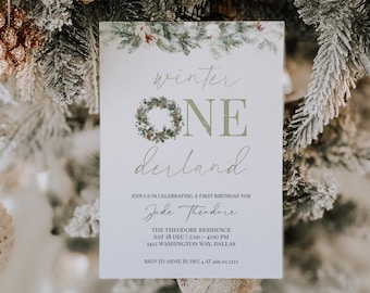 ASPEN Winter ONEderland Birthday Invitation Template, 1st Birthday Invitation, Christmas 1st Birthday Invite, Phone Birthday Invite