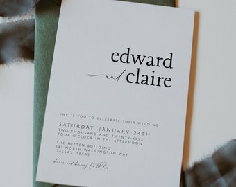 HENRY Minimalist Wedding Invitation Template, Modern Wedding Invitation, Editable Wedding Invitation, Simple Wedding Invitation