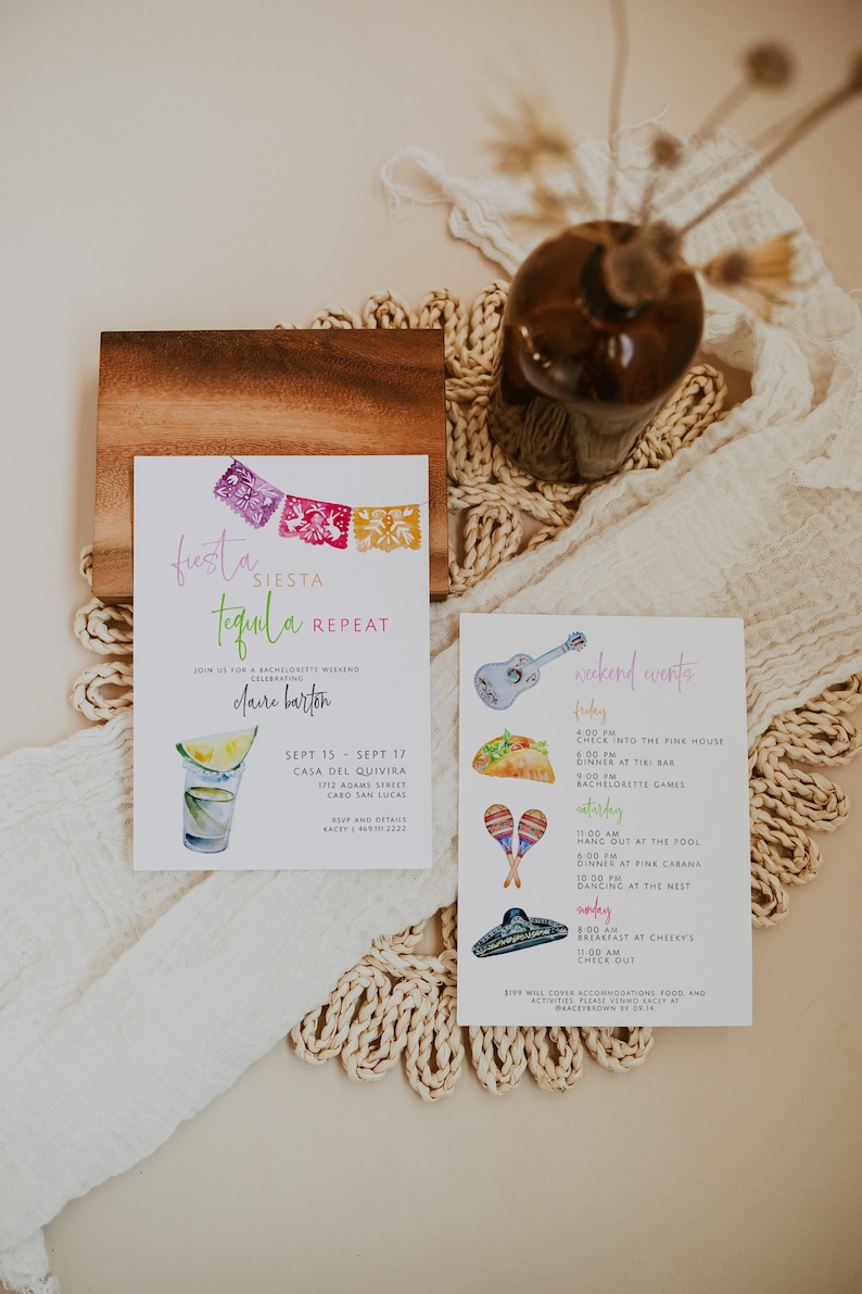 Final Fiesta Bachelorette Invitation &amp; Itinerary Template - Etsy
