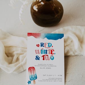 4th of July 2nd Birthday Invitation Template, Second Birthday Invite, Red White and Two Birthday, Fourth of July Birthday, Summer Birthday image 3