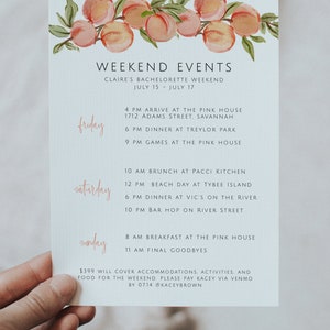 Peaches Bachelorette Invitation & Itinerary Template, Georgia Bachelorette Party Invitation, Bachelorette Schedule, Savannah Hen's Party image 3