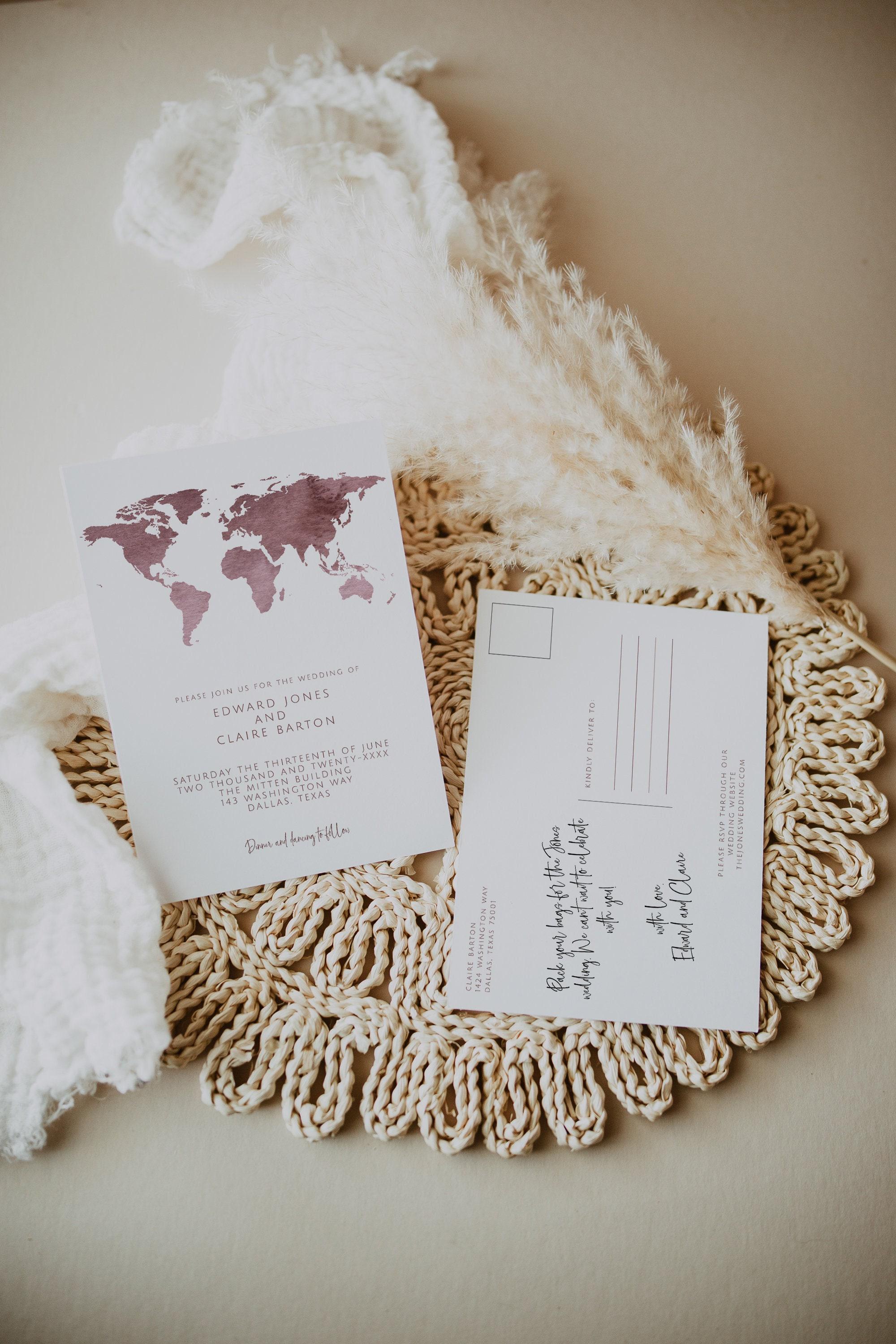 AMELIA Wedding Postcard Template, Destination Wedding Invitation, Map Wedding Invitation, Travel Wedding, Pilot Wedding Invite, A1