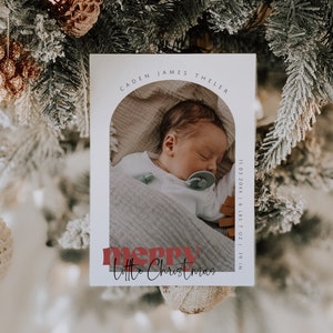 Christmas Birth Announcement Card Template, Birth Announcement with Photo, Winter Baby Announcement Card, Newborn Photo Card, Holiday Card